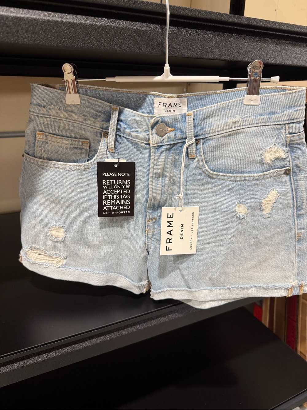 Frame Denim Denim Women's Light Blue Distressed Denim Shorts